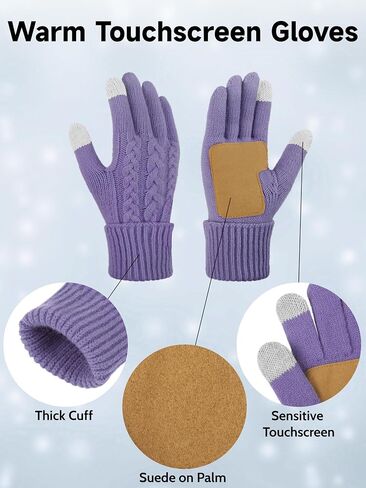 Aneco Winter Beanie Hat with Pom Pom Scarf Touchscreen Gloves Ear Warmer Women Fleece Lined 4 in 1 Set for Cold Weather in Saudi Arabia