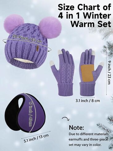 Aneco Winter Beanie Hat with Pom Pom Scarf Touchscreen Gloves Ear Warmer Women Fleece Lined 4 in 1 Set for Cold Weather in Saudi Arabia