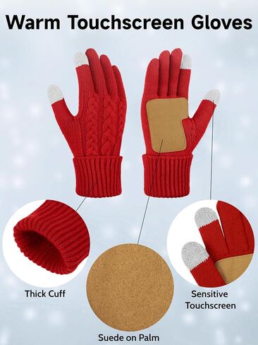 Aneco Winter Beanie Hat with Pom Pom Scarf Touchscreen Gloves Ear Warmer Women Fleece Lined 4 in 1 Set for Cold Weather in Saudi Arabia
