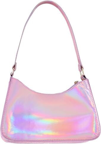 OYOANGLE Women's Cute Y2K Holographic Hobo Tote Handbag Small Clutch Purse with Zipper in Saudi Arabia