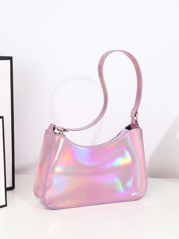 OYOANGLE Women's Cute Y2K Holographic Hobo Tote Handbag Small Clutch Purse with Zipper in Saudi Arabia