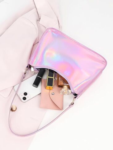 OYOANGLE Women's Cute Y2K Holographic Hobo Tote Handbag Small Clutch Purse with Zipper in Saudi Arabia