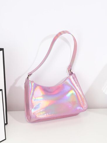 OYOANGLE Women's Cute Y2K Holographic Hobo Tote Handbag Small Clutch Purse with Zipper in Saudi Arabia