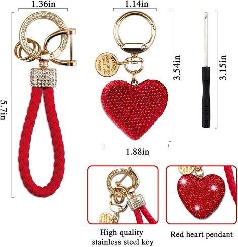Heart Keychain Wristlet Bling Keychains For Women Girls Key Chain For Car Keys Purse Charms Handbag Backpack Accessories in Kuwait