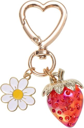 Cute Strawberry Keychain Bag Purse Charms Heart Flower Keychain Accessories for Girls Women Gift in Saudi Arabia