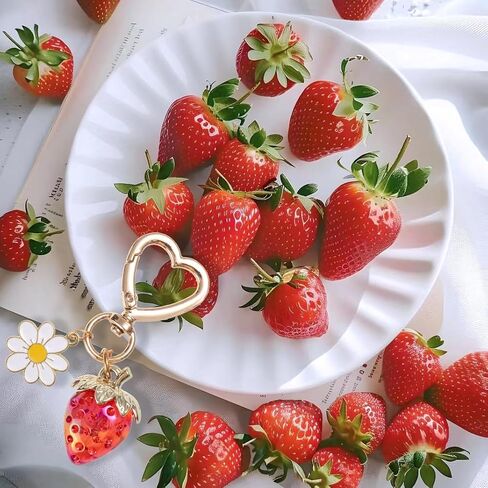Cute Strawberry Keychain Bag Purse Charms Heart Flower Keychain Accessories for Girls Women Gift in Saudi Arabia