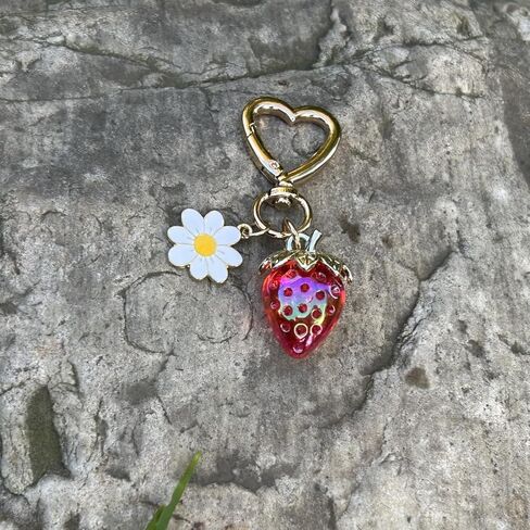 Cute Strawberry Keychain Bag Purse Charms Heart Flower Keychain Accessories for Girls Women Gift in Saudi Arabia