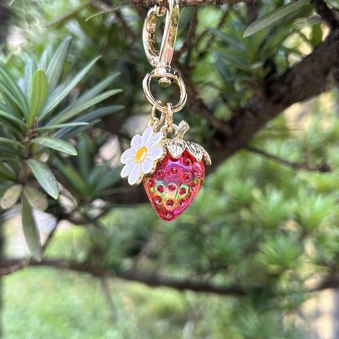 Cute Strawberry Keychain Bag Purse Charms Heart Flower Keychain Accessories for Girls Women Gift in Saudi Arabia