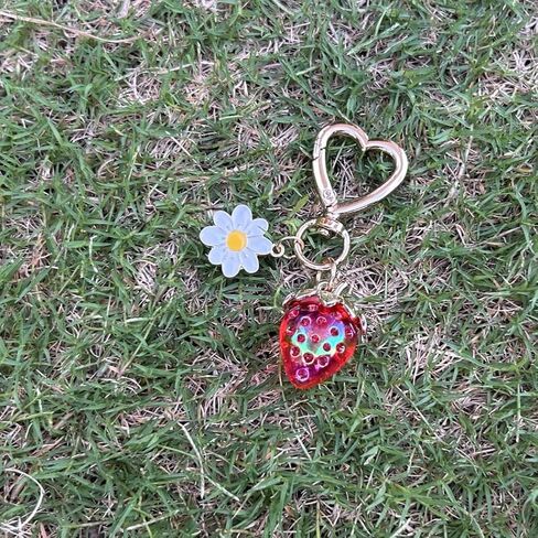Cute Strawberry Keychain Bag Purse Charms Heart Flower Keychain Accessories for Girls Women Gift in Saudi Arabia