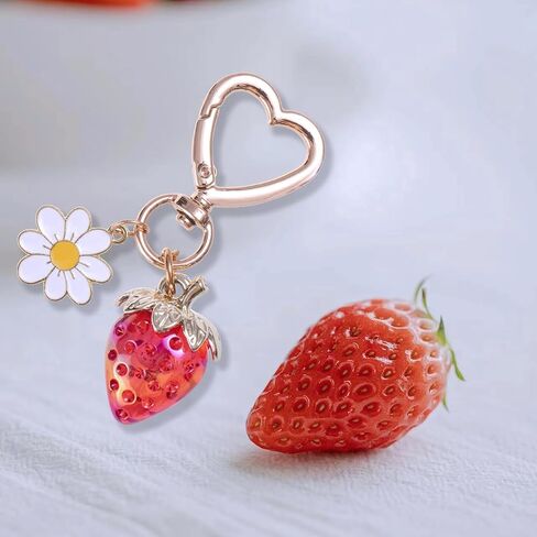 Cute Strawberry Keychain Bag Purse Charms Heart Flower Keychain Accessories for Girls Women Gift in Saudi Arabia