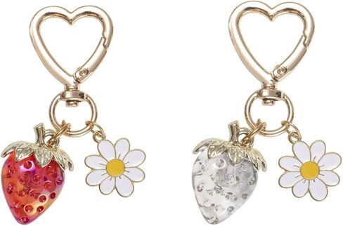 Cute Strawberry Keychain Bag Purse Charms Heart Flower Keychain Accessories for Girls Women Gift in Saudi Arabia