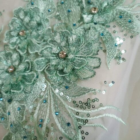 Embroidery Three-Dimensional Pattern Sequin Nail Bead Water Drill Cloth Stick Lace Pattern Handmade DIY Decal Clothing Decoration Accessories (Light Green) in Saudi Arabia