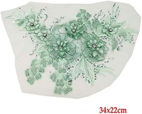 Embroidery Three-Dimensional Pattern Sequin Nail Bead Water Drill Cloth Stick Lace Pattern Handmade DIY Decal Clothing Decoration Accessories (Light Green) in Saudi Arabia