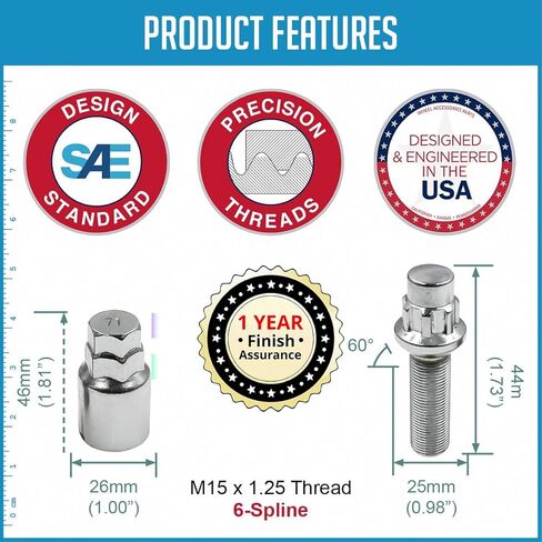 Wheel Accessories Parts 4 Locks + Key M15x1.25 15x1.25 Thread Ball Seat Lug Bolt Dual Hex Key 17" and 19" 44mm Thread Length Black Lug Nuts for 2019+ Mercedes GLE GLS 2021+ Maybach GLS in Kuwait