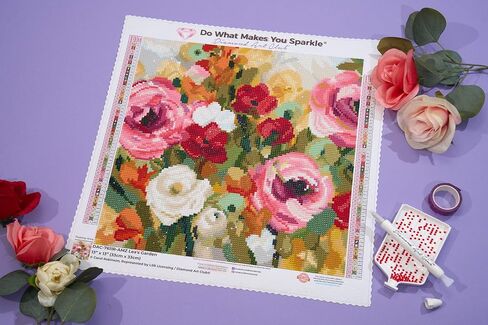 مجموعة الرسم الماسي من DIAMOND ART CLUB Lea's Garden، حرف يدوية ممتعة للبالغين، قماش فني ماسي دائري للمبتدئين، 13 بوصة × 13 بوصة (33 سم × 33 سم) in Kuwait