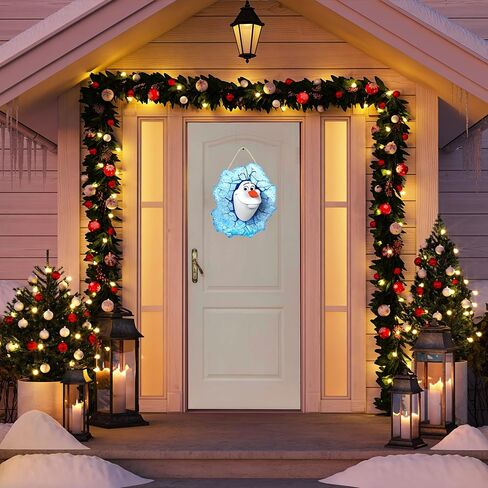 Christmas Snowman Olaf Door Sign Winter Snowman Door Hanger Christmas Wreath for Front Door Christmas Decorations Outdoor Christmas Door Decorations Christmas Home Decor in Saudi Arabia