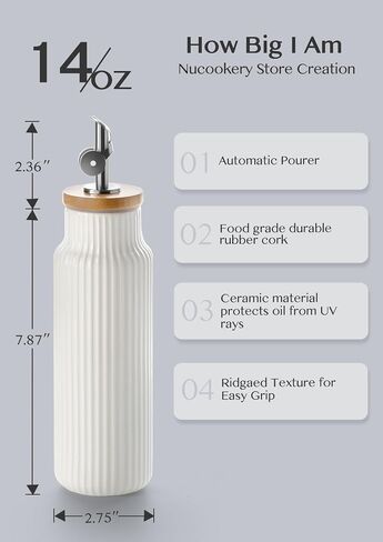 Nucookery Ceramic Olive Oil Dispenser Bottle for Kitchen, 14 oz Opaque Oil and Vinegar Dispenser Bottle, Large Capacity Cooking Oil Container for Storage Oil, Vinegar, Soy Sauce, Coffee Syrup, White in Kuwait