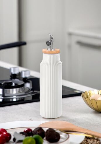 Nucookery Ceramic Olive Oil Dispenser Bottle for Kitchen, 14 oz Opaque Oil and Vinegar Dispenser Bottle, Large Capacity Cooking Oil Container for Storage Oil, Vinegar, Soy Sauce, Coffee Syrup, White in Kuwait