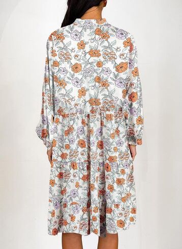 Dokotoo Womens Floral Boho Dress 2024 Casual Crewneck Button Long Sleeve Empire Waist Belted Flowy Mini Dress in Saudi Arabia