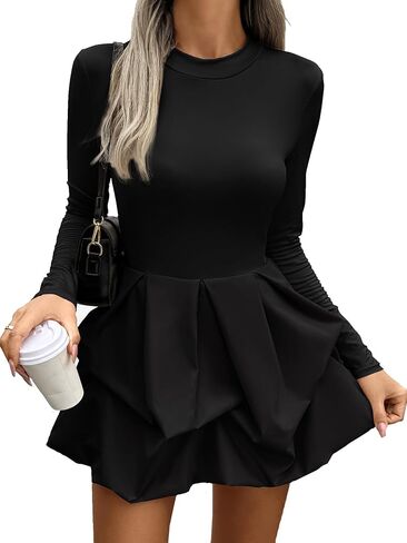 MakeMeChic Women's Long Sleeve Mock Neck Mini Dress Ruffle Hem A Line Short Dresses in Kuwait