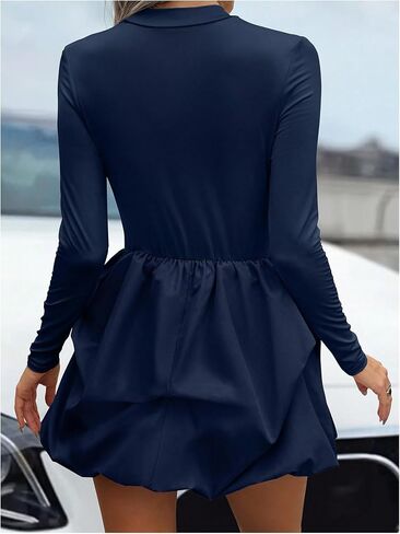 MakeMeChic Women's Long Sleeve Mock Neck Mini Dress Ruffle Hem A Line Short Dresses in Kuwait