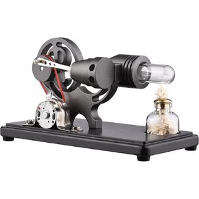 Bisofice Hot Air Stirling Engine Model with LED Light, Flywheel Design, Scientific Experiment Model, DIY Educational Tool for Teachers, Adults and Teenager, Black