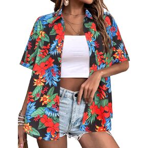 Zeagoo Womens Hawaiian Button Down Shirts Short Sleeve Casual Floral Tropical Shirt Summer Beach Cool Button Up Blouses Tops