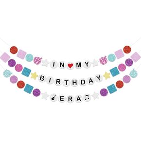 In My Birthday Era Banner, NO-DIY Glitter Friendship Bracelet Birthday Banner, Its A Girl Garland for Birthday Party Decorations, Pre-strung Popular Birthday Decorations Banner