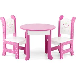 Emily Rose 18 Inch Doll Furniture Kitchen Dining Table and 2 Chairs Set, Wooden 18" Doll Accessories Toy Playset - Compatible with 18-in American Girl Dolls