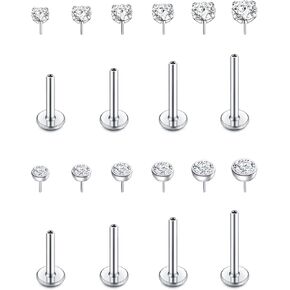 Akeoqi 20G 18G 16G Threadless Push in Lip Rings Stainless Steel Labret Jewelry CZ Nose Ring Studs Monroe Medusa Piercing Jewelry for Women Men 6/8/10/12mm Bar Length