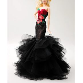 [فستان مصنوع يدويًا مناسب للدمية مصنوع يدويًا ومطرز بالزهور الكلاسيكية وفستان حورية البحر الأسود/فستان الأميرة مناسب لدمية مقاس 12 بوصة (الدمى غير متضمنة) in Kuwait