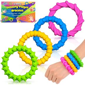 Sensory Fidget Toys Kids Toddlers - 4 Pack Silent Sensory Chew Rubber Bracelet | Calming Autism Quiet Fidgets & Texture Anxiety Toys for Classroom Prizes | Gifts Christmas Stocking Stuffers for Kids