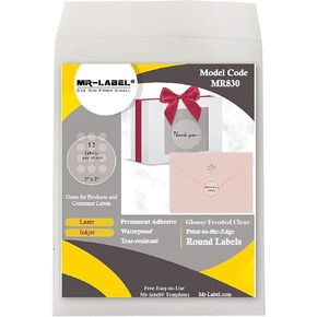 Mr-Label 2" Glossy Frosted Clear Round Labels - Waterproof and Tear-Resistant - for Inkjet & Laser Printer - Permanent Adhesive - for Food Package | Bottle | Jar | Envelope (120 labels)
