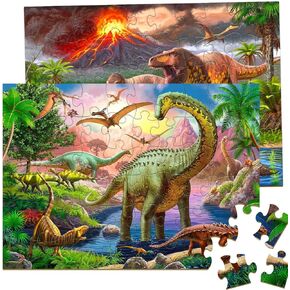 Puzzles for Kids Ages 4-6 – 2 x 60 Pieces Puzzles for Kids Ages 3-5 6-8 – World of Huge Dinosaurs – Learning Educational Toys for Boy and Girl (2 Packs)