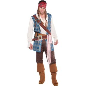 Costumes USA Jack Sparrow Pirate Costume for Adults, Standard Size, Includes a Shirt, Pants, a Bandana with Dreadlocks Multicolor