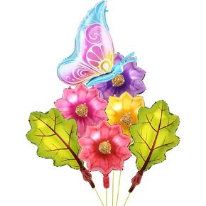 7 Pcs Blue Side Flying Butterfly Flower Foil Balloons for Butterfly Theme Birthday Wedding Birthday Baby Shower Party Anniversary Party Decoration