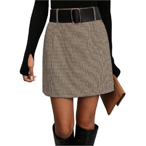 MakeMeChic Women's Houndstooth Print Mini Skirt Straight Hem Work Business Short Skirt