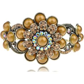 Alilang Big Crystal Rhinestone Petal Flower Floral Statement Fashion Bangle Cuff Bracelet