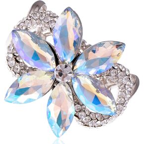 Alilang Floral Twist Big Aurora Borealis Crystal Rhinestone Flower Statement Bangle Cuff Bracelet