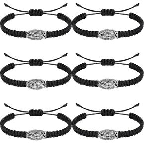 6 Pieces Religious Protection Bracelet Catholic Virgen De Guadalupe Bracelet San Benito Bracelet Jesus Cross Bracelet Handmade Adjustable for Women Men