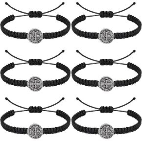 6 قطع سوار الحماية الدينية الكاثوليكية فيرجن دي غوادالوبي سوار سان بينيتو سوار يسوع الصليب سوار اليدوية قابل للتعديل للنساء الرجال in Kuwait