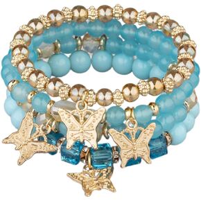Beaded Bracelets for Women Boho Bracelet Set Crystal Butterfly Beaded Bracelets Cute Colorful Bracelet Stack Bohemian Gold Charm Bracelet Summer Beach Stretch Stackable Jewelry Set