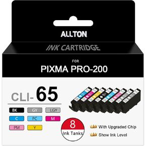 Compatible CLI-65 Ink Cartridge Replacement for Canon CLI65 CLI-65 Ink Set for PIXMA PRO-200 PRO-200S Printer (8-Pack,with Upgraded Chip and Show Ink Level)