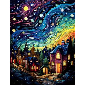 Zythron Adults Paint by Numbers,Starry Sky Paint by Number Kits for Adult Beginner on Canvas Without Frame, Starry Night DIY Oil Scenery Paint by Numbers Painting Gift Home Decoration 16x20 Inch