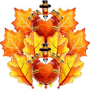 KatchOn, Fall Leaves & Turkey Balloons - Large, Pack of 10 | Leaf Balloons, Thanksgiving Balloons for Thanksgiving Decorations | Turkey Balloons, Fall Decorations for Home | Harvest Festival Decor