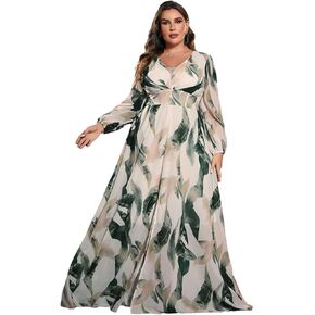 Spring Summer 2024 Plus Size Womens Dresses V Neck Casual Elegant Long Sleeve Floral Print Maxi Dress