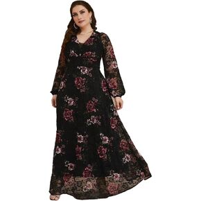 فساتين نسائية لربيع وصيف 2024 بمقاسات كبيرة، فستان ماكسي كاجوال أنيق بأكمام طويلة وطبعة زهور in Kuwait