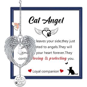 Cat Memorial Gifts for Loss of Cat,Cat Memorial,Pet Memorial Cat,Cat Loss Sympathy Gift,Cat Angel Wing Charm,Cat Remembrance Gift