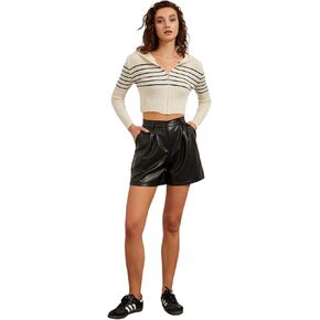 Women's High Waisted Faux Leather Shorts with Pockets