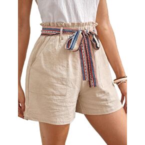 MakeMeChic Women's Wide Leg Shorts Paperbag High Waisted Belted Shorts with Pocket